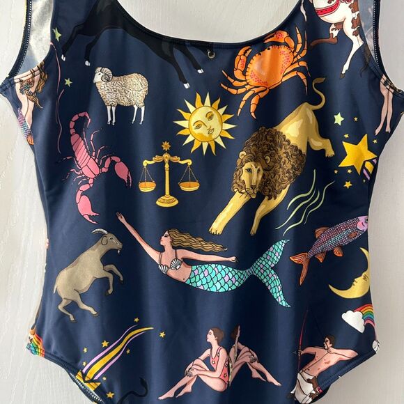 Anthropologie Karen Mabon Mermaid  Zodiac Low Back One Piece Swimsuit Size Small - Picture 3 of 8